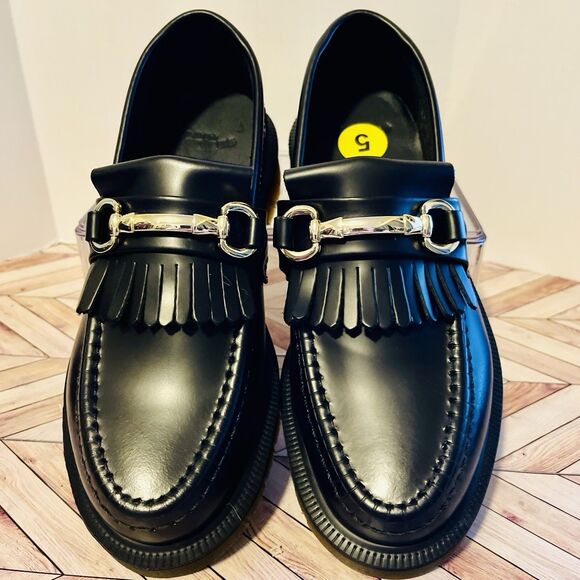 Dr Martens Adrian Snaffle Black Smooth Leather Loafers M 4 W 5 Kiltie Gold Bit - Picture 3 of 10